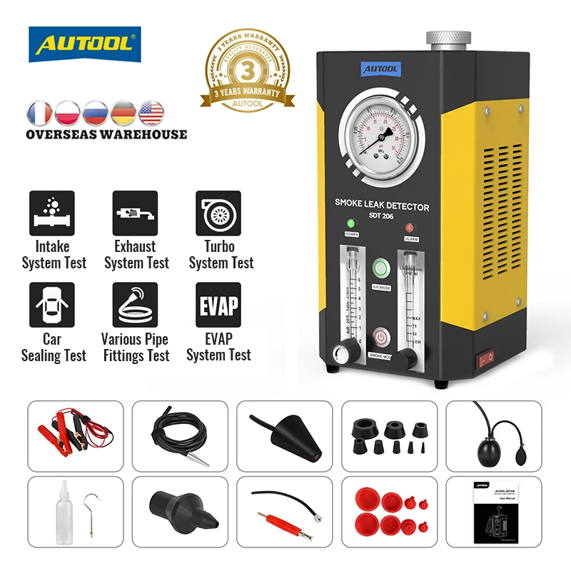 AUTOOL SDT206 Car Smoke Leak Detector Pipe EVAP Vacuum Leakage Diagnostic Tool Leakage Detector Diagnostic 12V Auto Repair
AUTOOL SDT206 Car Smoke Leak Detector Pipe EVAP Vacuum Leakage Diagnostic Tool Leakage Detector Diagnostic 12V Auto Repair