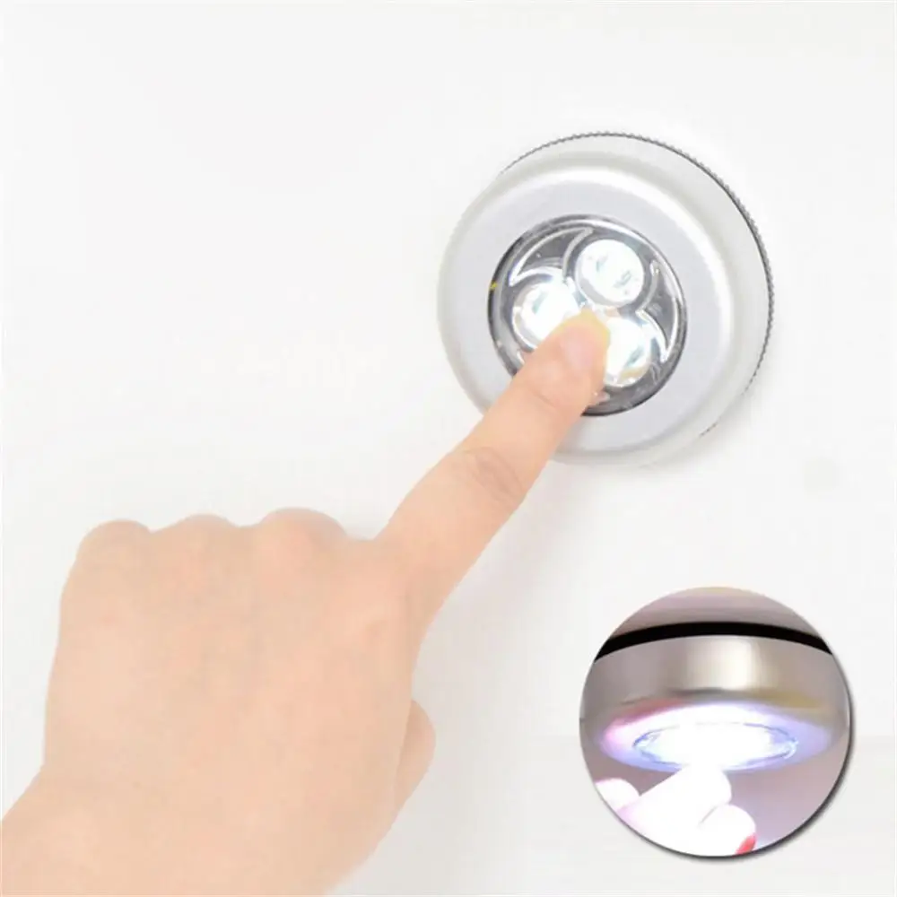 

3 LED Touch Control Night Light Round Lamp Under Cabinet Closet Push Stick On Lamp for Home Kitchen Bedroom Automobile Use