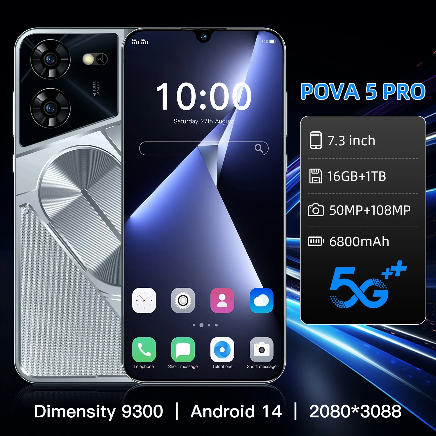 Pova 5 Pro Global Version Smartphone Dimensity 9300 16G+1TB 6800mAh 50+108MP 4G/5G Network Cellphone Android Mobile Phone
Pova 5 Pro Global Version Smartphone Dimensity 9300 16G+1TB 6800mAh 50+108MP 4G/5G Network Cellphone Android Mobile Phone