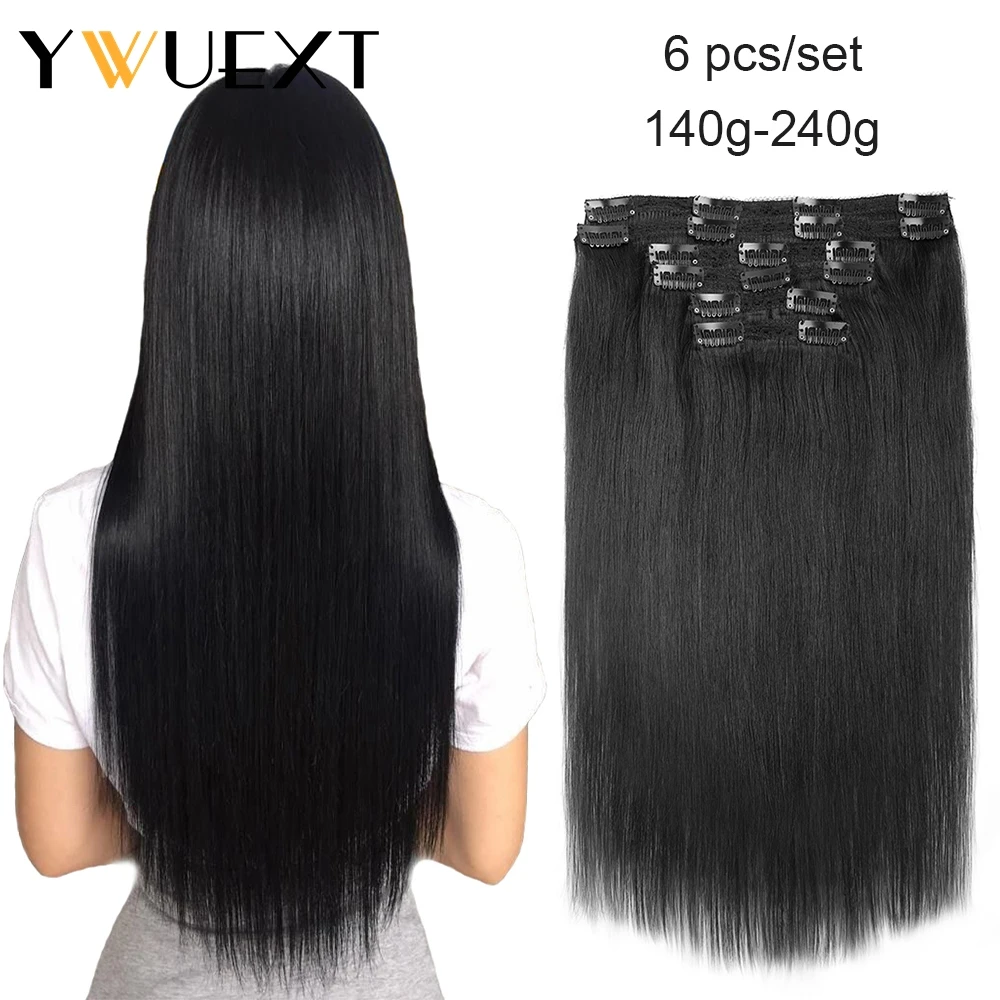 

YWUEXT Clip In Human Hair Extensions 14"-24" Straight Natural Machine Remy Hair 140G-240G Volume Clip In Full Head 6pcs/set