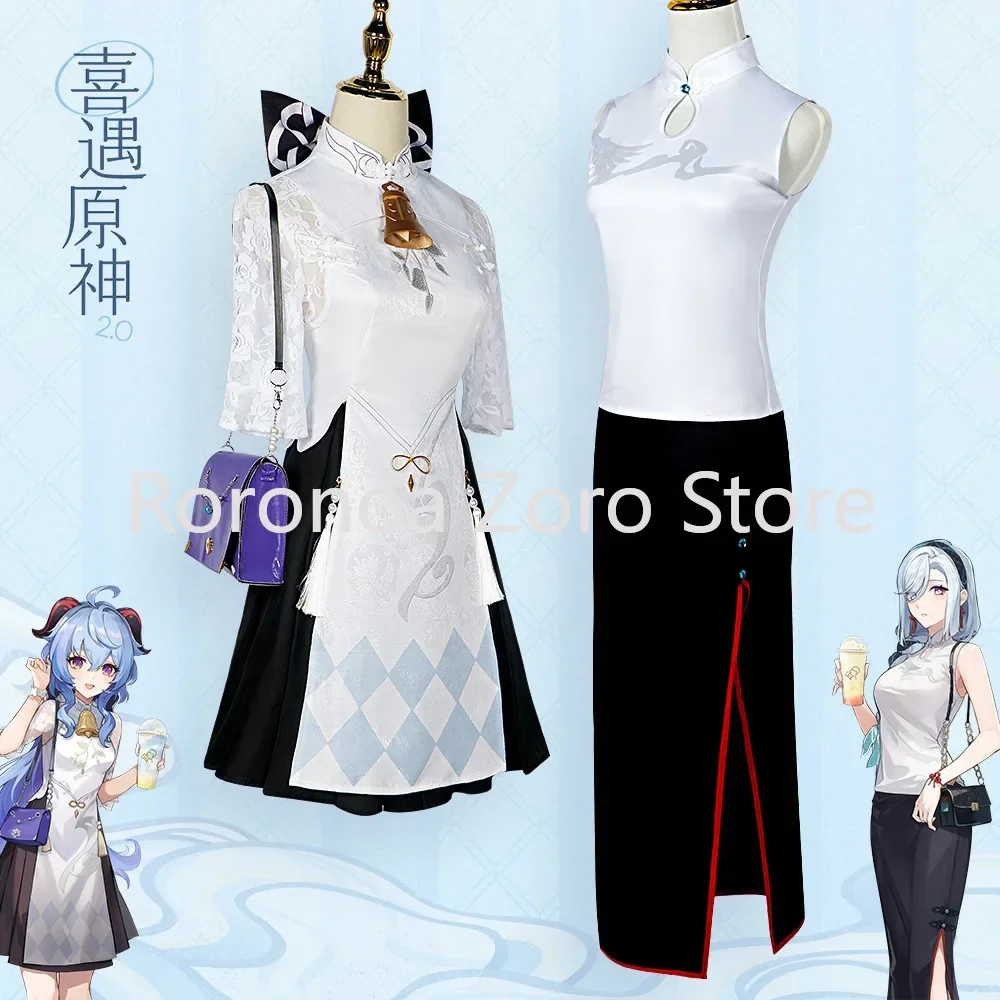 

GenshinImpact Cosplay Ganyu ShenHe Costume Shoes Horns Wig Cosplay Game Gan Yu Women Outfit Anime Halloween Party Fancy Dress