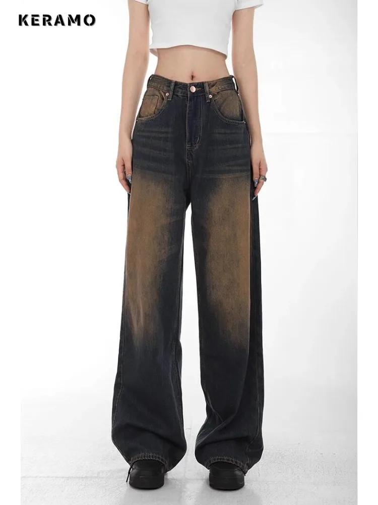 

2024 Summer Women's High Waist Loose Jeans Vintage Casual Style Harajuku Pants Retro Y2K Wide Leg Punk Baggy Denim Trouser