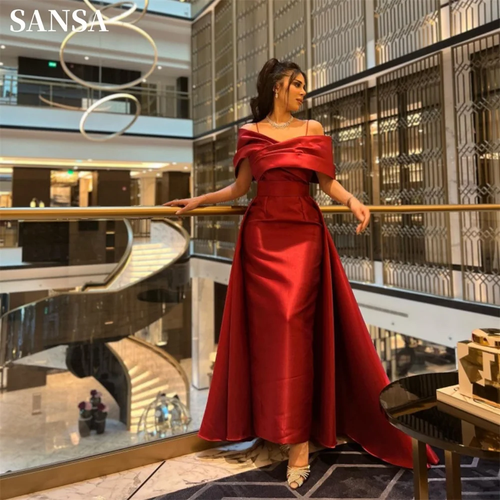

Sansa Sexy Off Shoulder فساتين سهره فاخره 2023 Elegant Thick Satin Mermaid Vestidos De Noche Bow On Back Burgundy Prom Dress