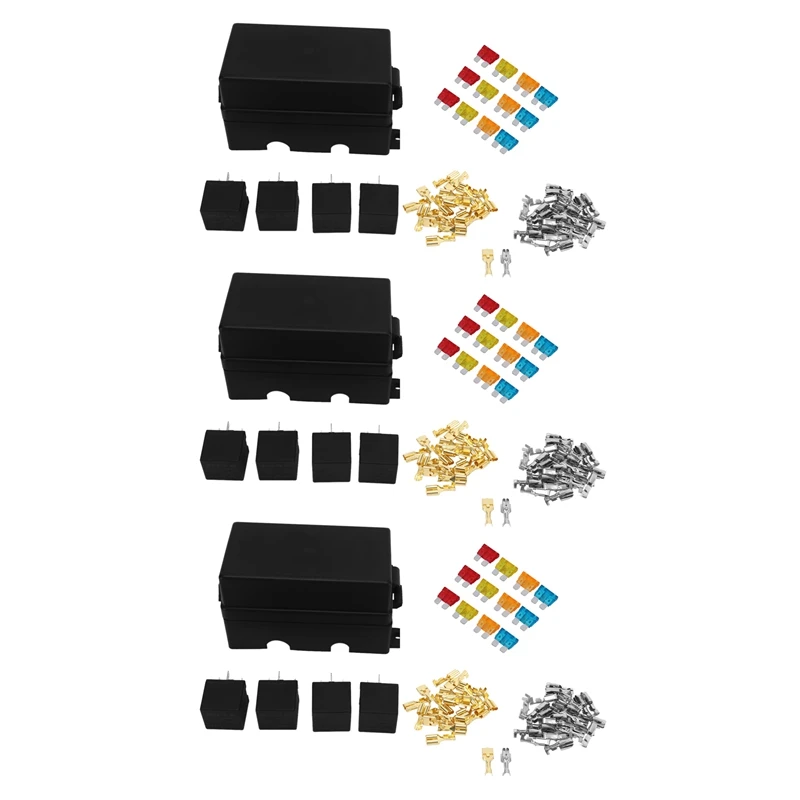 

12 Way Blade Fuse Holder Box with Spade Terminals and Fuse 12PCS 4Pin 12V 80A Relays for Car Truck Trailer and Boat