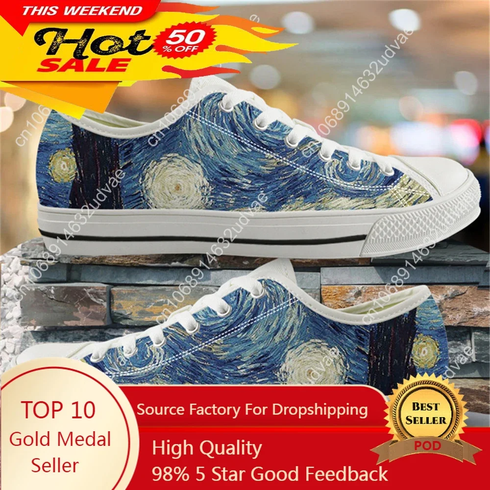 

Ladies Shoes Casual Vincent Van Gogh Starry Night Print Women Low Top Canvas Flats Shoes For Girls 2024 Fall Zapatillas De Mujer