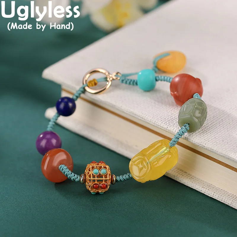 

Uglyless Natural Colorful Multi Gemstones Bracelets for Women Amber Agate Lapis Mica Turquoise Rainbow Bracelets Infinity Rope