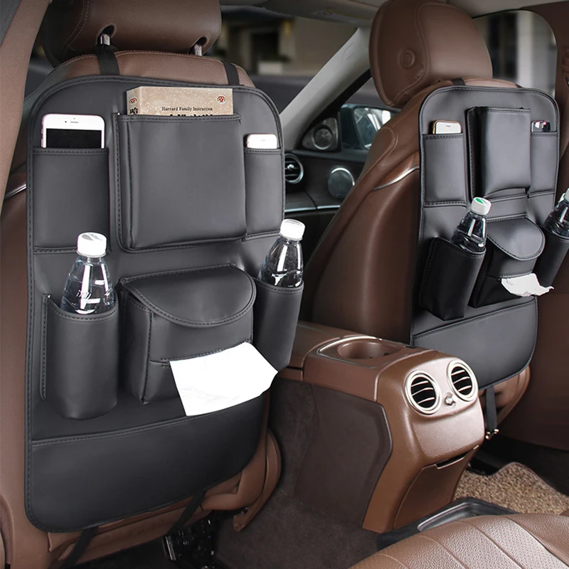 

Кожаная сумка-Органайзер на спинку сиденья автомобиля, универсальный подвесной контейнер для хранения на заднем сиденье, защитный чехол для автомобильной чашки, держатель для салфеток