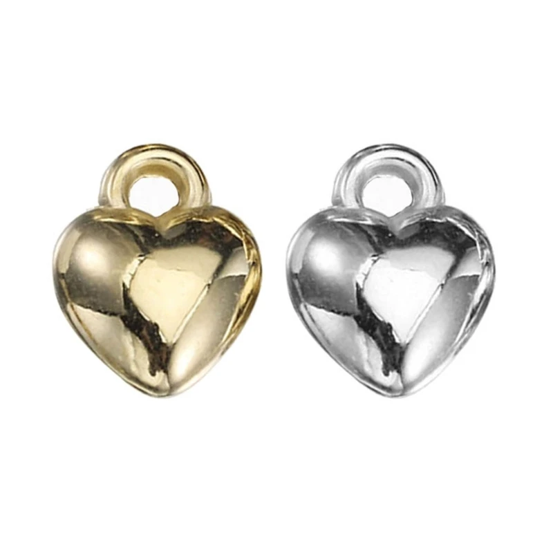 

100 шт., золотые/серебряные подвески в форме сердца, пластиковые бусины CCB для браслета, ожерелья, брелок, аксессуары для