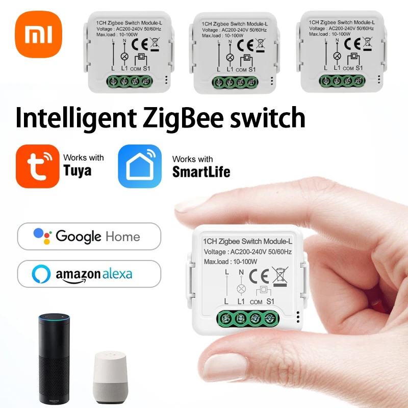 

Xiaomi Tuya Smart ZigBee Switch Module No Neutral Wire Required Smart Home DIY Light Breaker Work With Alexa Google Home