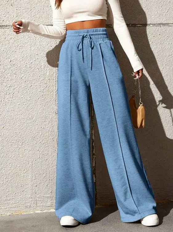 

Elastic Waist Sports Pants For Women Autumn Winter High Waist Wide Leg Loose Pants Female Bell Bottoms Fashion Casual Trousers