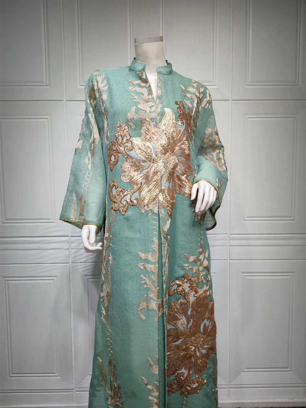 Maxi Dress Golden Sequins Embroidery Green White Abaya Woman Muslim Female Jalabiya Arabic Elegant Clothing Long Sleeves 249 Mallzona Sfeb7c49c77544a47a49e2e6e6549895bG Maxi Dress Golden Sequins Embroidery Green White Abaya Woman Muslim Female Jalabiya Arabic Elegant Clothing Long Sleeves Mallzona