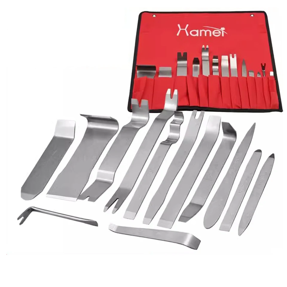 13 Pcs Metal Trim Removal Tool Auto Fastener Remover Pry Tool, Easy Removal of Car Door Panel, Audio Radio Panel, HM-1398A
13 Pcs Metal Trim Removal Tool Auto Fastener Remover Pry Tool, Easy Removal of Car Door Panel, Audio Radio Panel, HM-1398A
