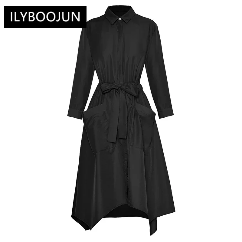 Fashion Autumn Loose Dress Women Turn-down Collar Long Sleeve Pockets High Street Lace-up Dresses For Women 2023 Luxury Brand
Fashion Autumn Loose Dress Women Turn-down Collar Long Sleeve Pockets High Street Lace-up Dresses For Women 2023 Luxury Brand