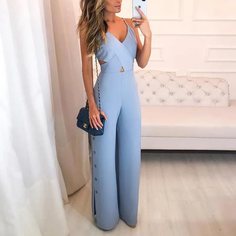 

2024 Women's Early Spring and Midsummer Dressing Cross Necked V-Neck Waist Length Pants with Exposed Navel Suspender Jumpsuit