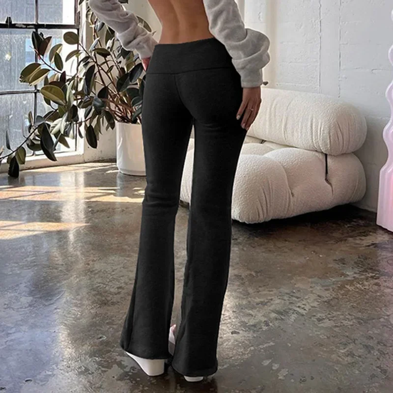 

Women Low Rise Spliced Solid Fleece Slim Versatile Trousers American Casual Flare Pants Hottie Fashion Winter Streetwear