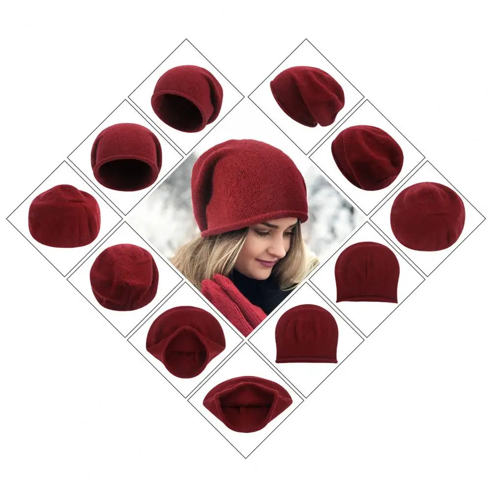 

Теплая шерстяная шапка, уютная стильная женская зимняя шапка, вязаная эластичная Шапка-бини для защиты от холода, мягкая теплая однотонная модная