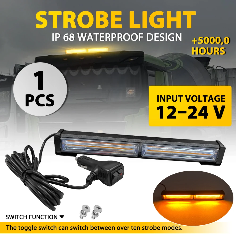 1Pcs 305mm Car LED Strobe Flashes Lamp Beacon Light Orange Amber 10 Strobe Modes For Tow Truck Tractor Road Vehicles 12-24V 1Pcs 305mm Car LED Strobe Flashes Lamp Beacon Light Orange Amber 10 Strobe Modes For Tow Truck Tractor Road Vehicles 12-24V