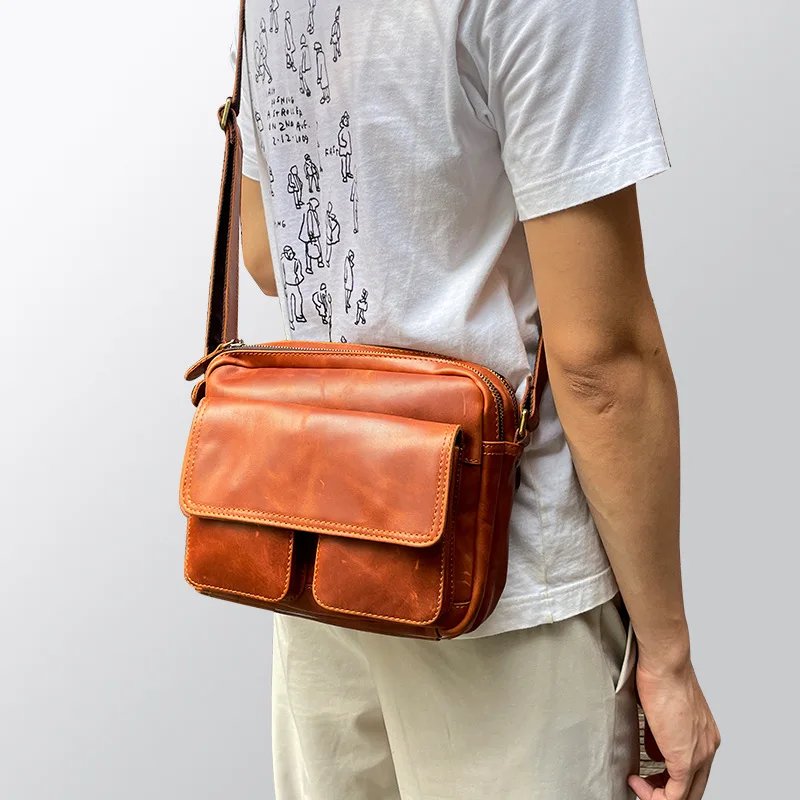 

Head Cowhide Solid Color Bag Men's Casual Single Shoulder Crossbody Trend Leather Backpack