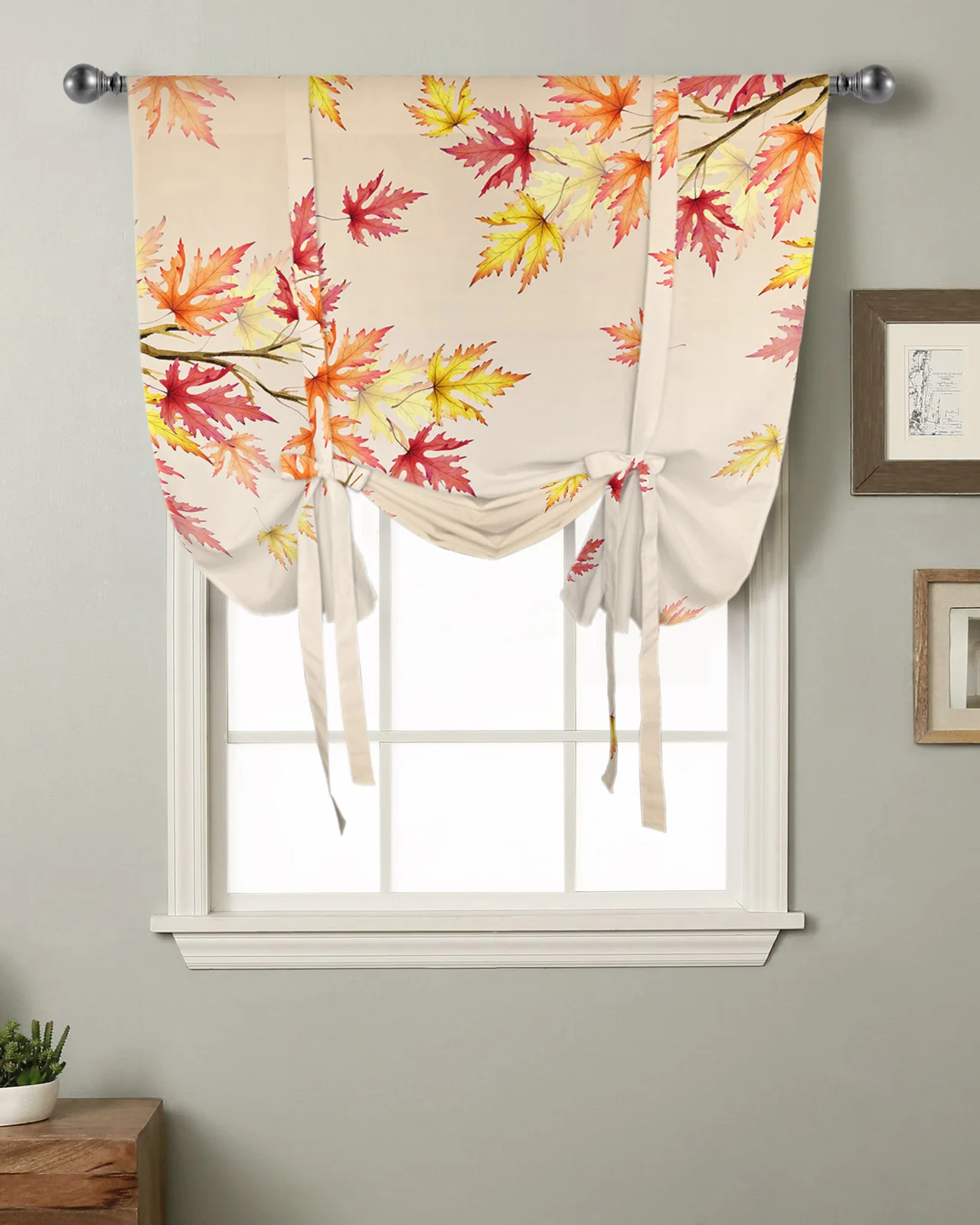 

Короткие шторы на окна для кухни в виде кленового листа, Осенние карманные занавески, домашний текстиль, римские занавески на шнуровке, маленькие украшения для окон в спальню