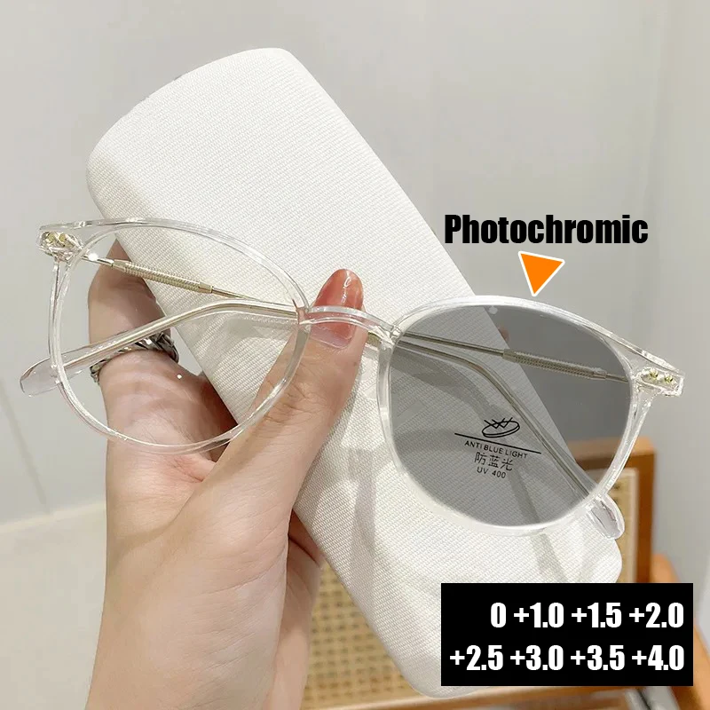 Finished Color Changing Presbyopia Glasses Luxury Anti Blue Light Far Sight Eyeglasses Prescription Photochromic Sunglasses
Finished Color Changing Presbyopia Glasses Luxury Anti Blue Light Far Sight Eyeglasses Prescription Photochromic Sunglasses