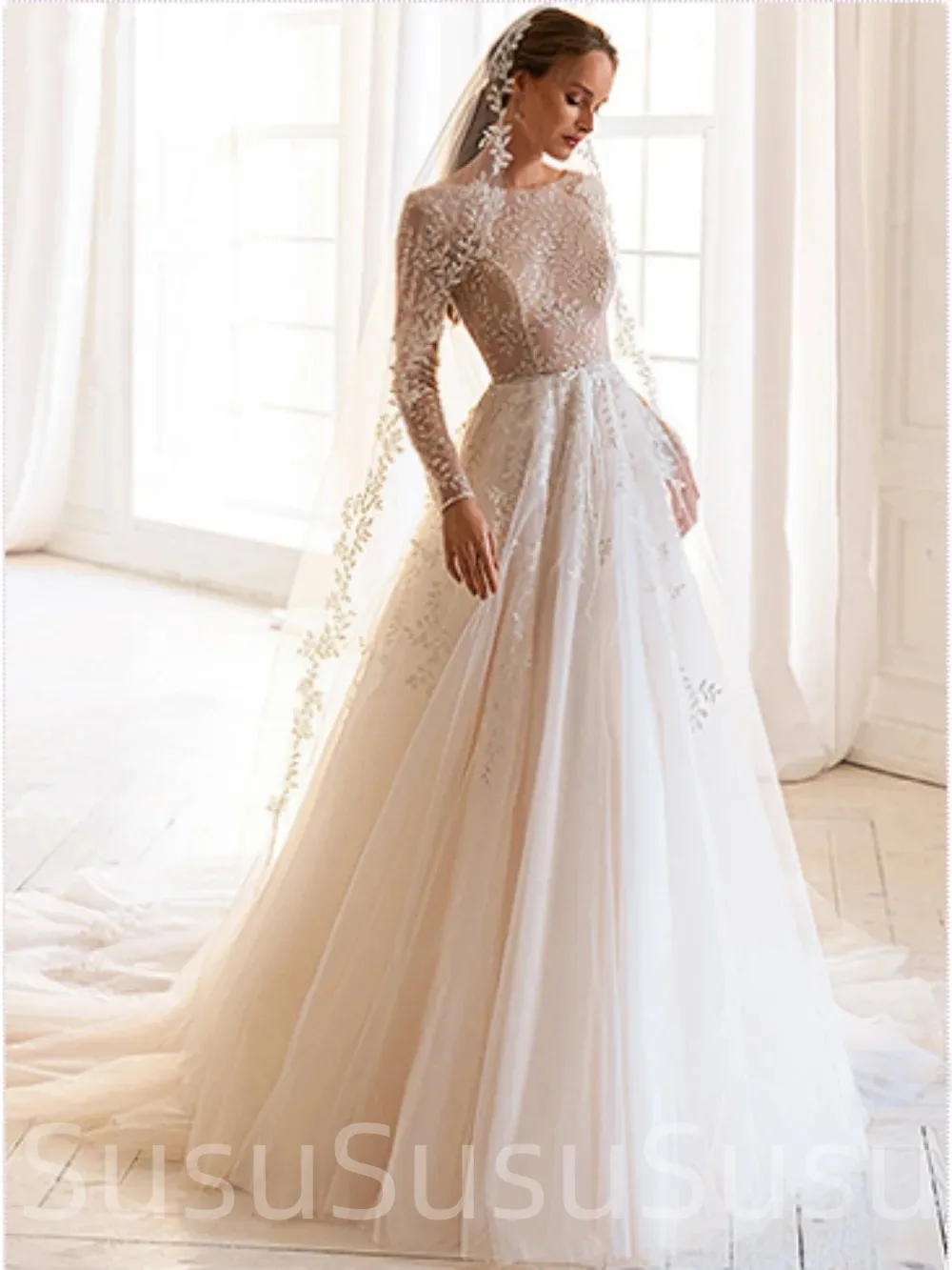 

Сдержанное свадебное платье с вырезом лодочкой и длинным рукавом, классическое кружевное платье с аппликацией для невесты, элегантное ТРАПЕЦИЕВИДНОЕ длинное свадебное платье, платье для невесты