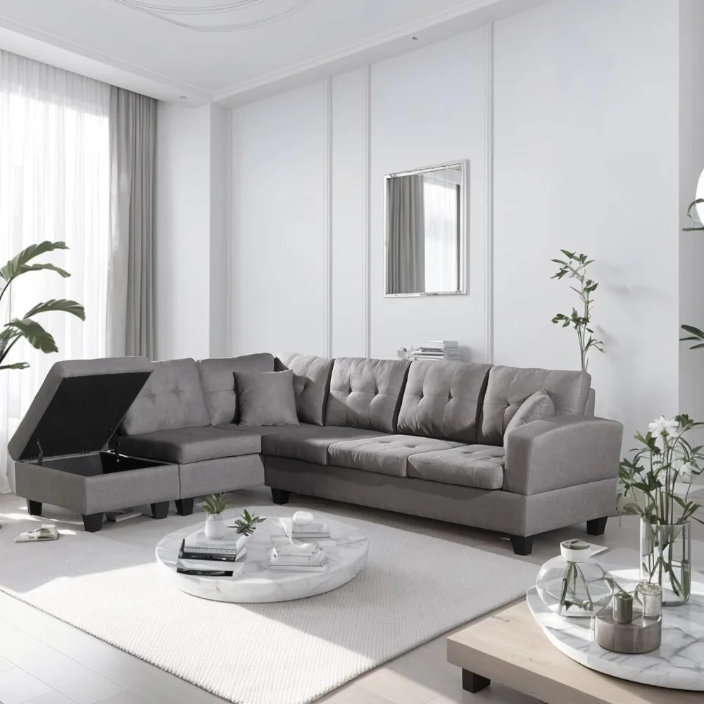 Fabric L-shaped segmented sofa, living room sofa with left chaise longue and 2 cup holders, sofa in small space apartment, grey
Fabric L-shaped segmented sofa, living room sofa with left chaise longue and 2 cup holders, sofa in small space apartment, grey