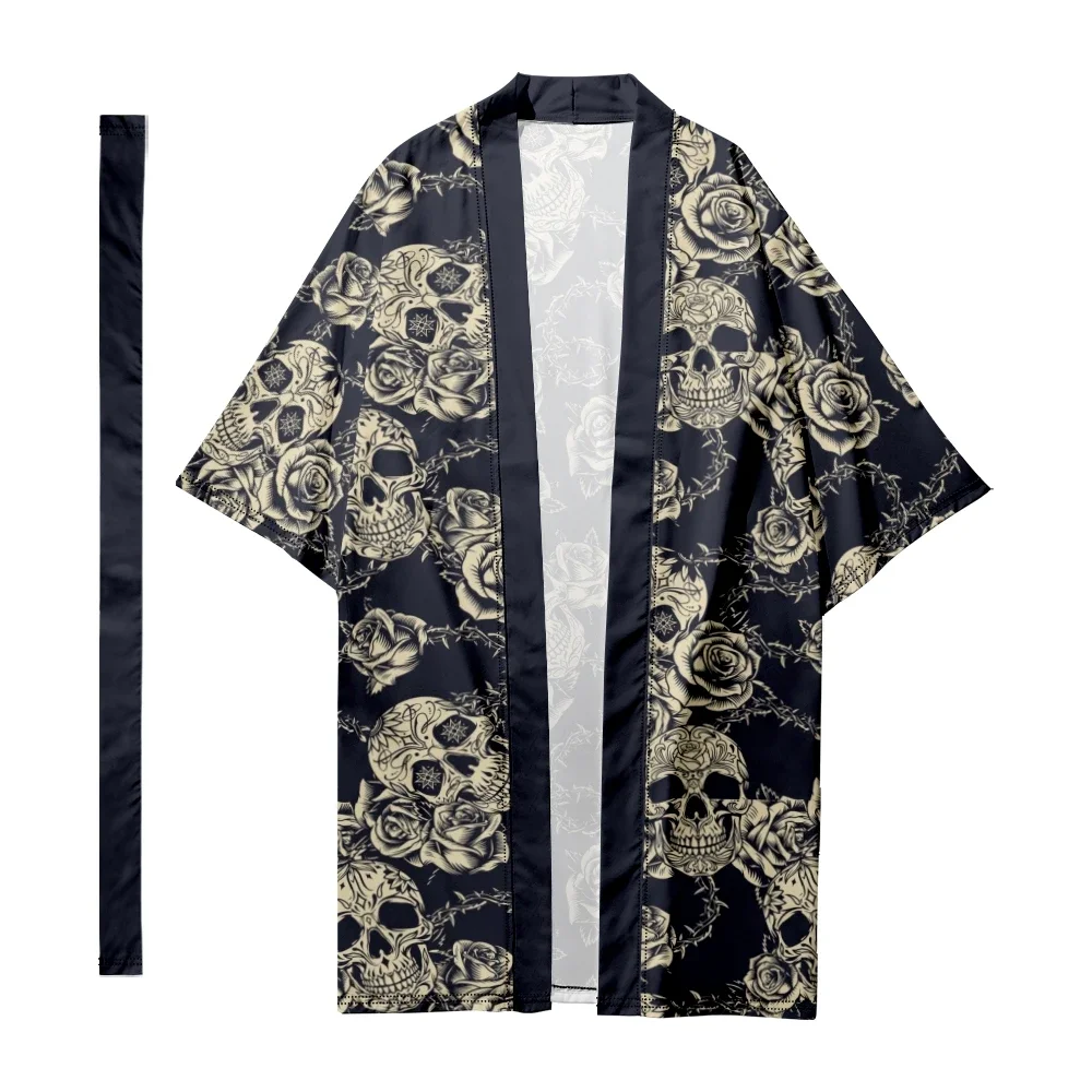 

Men's Japanese Long Kimono Traditional Gothic Skull Kimono Harajuku Cardigan Women Samurai Bathrobes Shirt Yukata Jacket Cloak