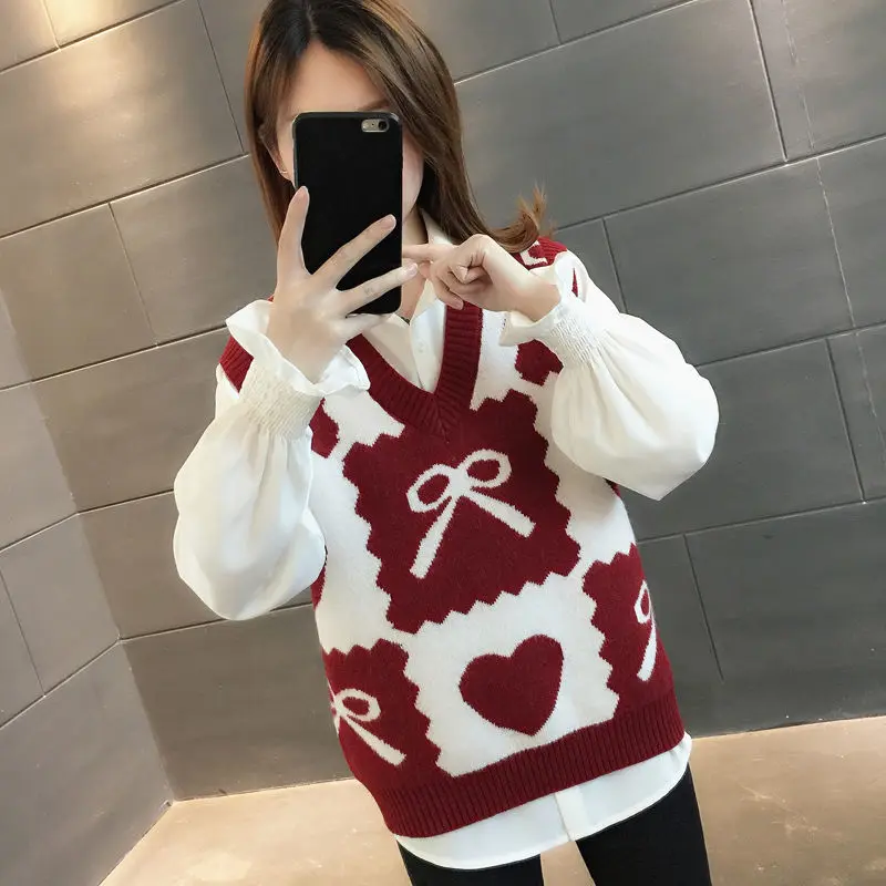 Women's Spliced V-Neck Knitted Sweater Tank Top Sleeveless Academy Style Pullover Autumn/Winter 2024 X290
Women's Spliced V-Neck Knitted Sweater Tank Top Sleeveless Academy Style Pullover Autumn/Winter 2024 X290