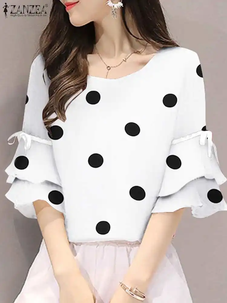 2023 Spring Summer Fashion Women Blouses ZANZEA Polka Dots Printed Flounce Half Sleeve Female Blusas Casual Lace-Up Tunic Tops
2023 Spring Summer Fashion Women Blouses ZANZEA Polka Dots Printed Flounce Half Sleeve Female Blusas Casual Lace-Up Tunic Tops