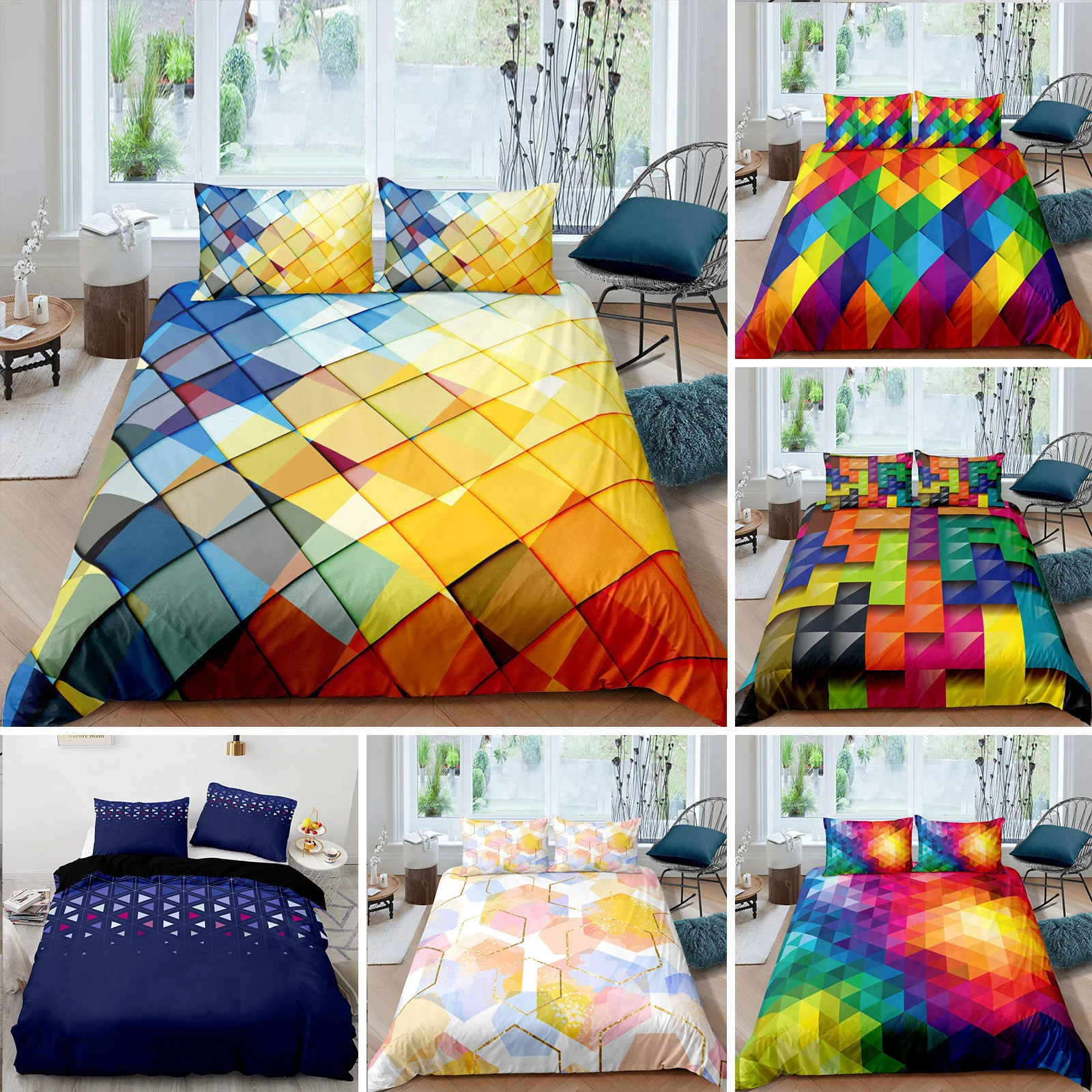 

Red Glowing Polygonal Grid Pattern Bedding Set Duvet Cover Bedroom Covers Single Twin King Size Quilt Cover Home Textile 2/3PCS