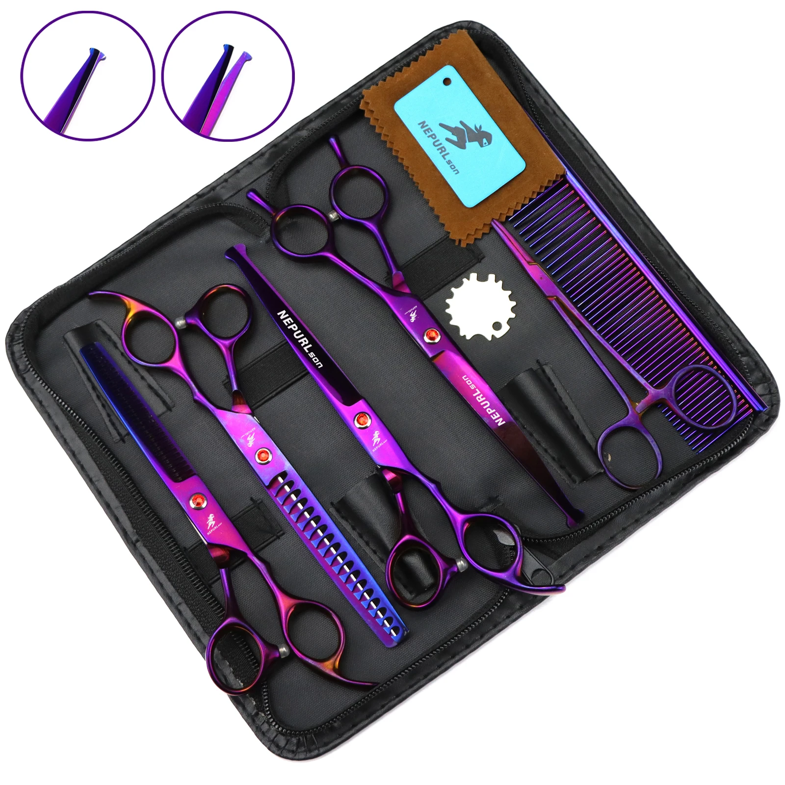Pet Grooming Scissors Kit Round Top Safety 6.5" 7" 440C Thinning Shears Straight Scissors Dog Beauty Curve Shears Chunker Shears
Pet Grooming Scissors Kit Round Top Safety 6.5" 7" 440C Thinning Shears Straight Scissors Dog Beauty Curve Shears Chunker Shears