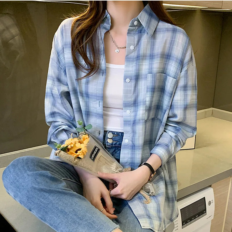 Classic Plaid Shirt Women 2023 Summer Light Thin Sun Protection Long Sleeve Loose Blouse Oversize Shirt Female Transparent Shirt
Classic Plaid Shirt Women 2023 Summer Light Thin Sun Protection Long Sleeve Loose Blouse Oversize Shirt Female Transparent Shirt