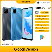 Realme – Smartphone C11, Version globale, 2 go 32 go, batterie 5000mAh, plein écran 6.5 pouces, double caméra 13mp, 3 emplacements pour cartes=