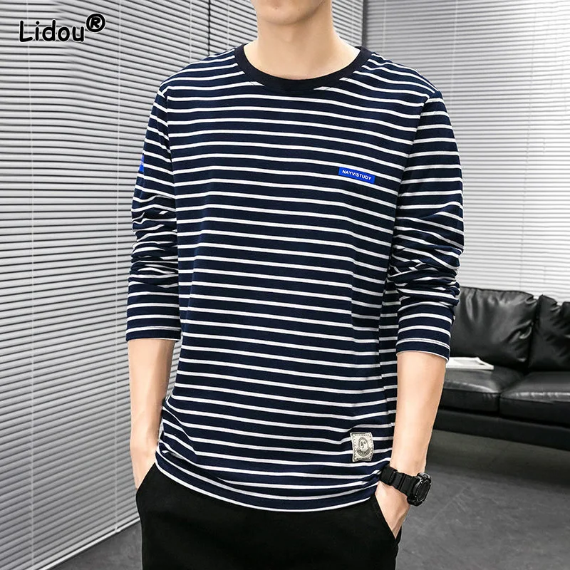 Spring Autumn O-Neck Striped Men's Clothing Casual Patch Label Decorate T-Shirts Slim Fit Simple Fashion Pure Cotton Men Tops
Spring Autumn O-Neck Striped Men's Clothing Casual Patch Label Decorate T-Shirts Slim Fit Simple Fashion Pure Cotton Men Tops