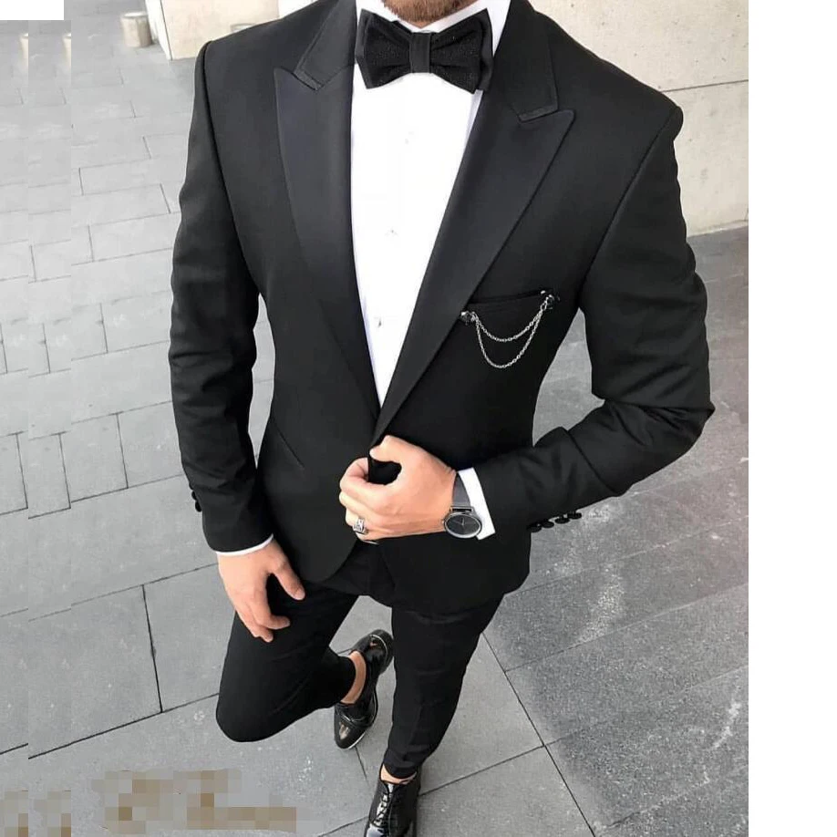 New 2 Pieces Black Men Suit Slim Fit Peak Lapel One Button Groom Tuxedos Tailor Made Suit Blazer Jacket Pants Terno
New 2 Pieces Black Men Suit Slim Fit Peak Lapel One Button Groom Tuxedos Tailor Made Suit Blazer Jacket Pants Terno
