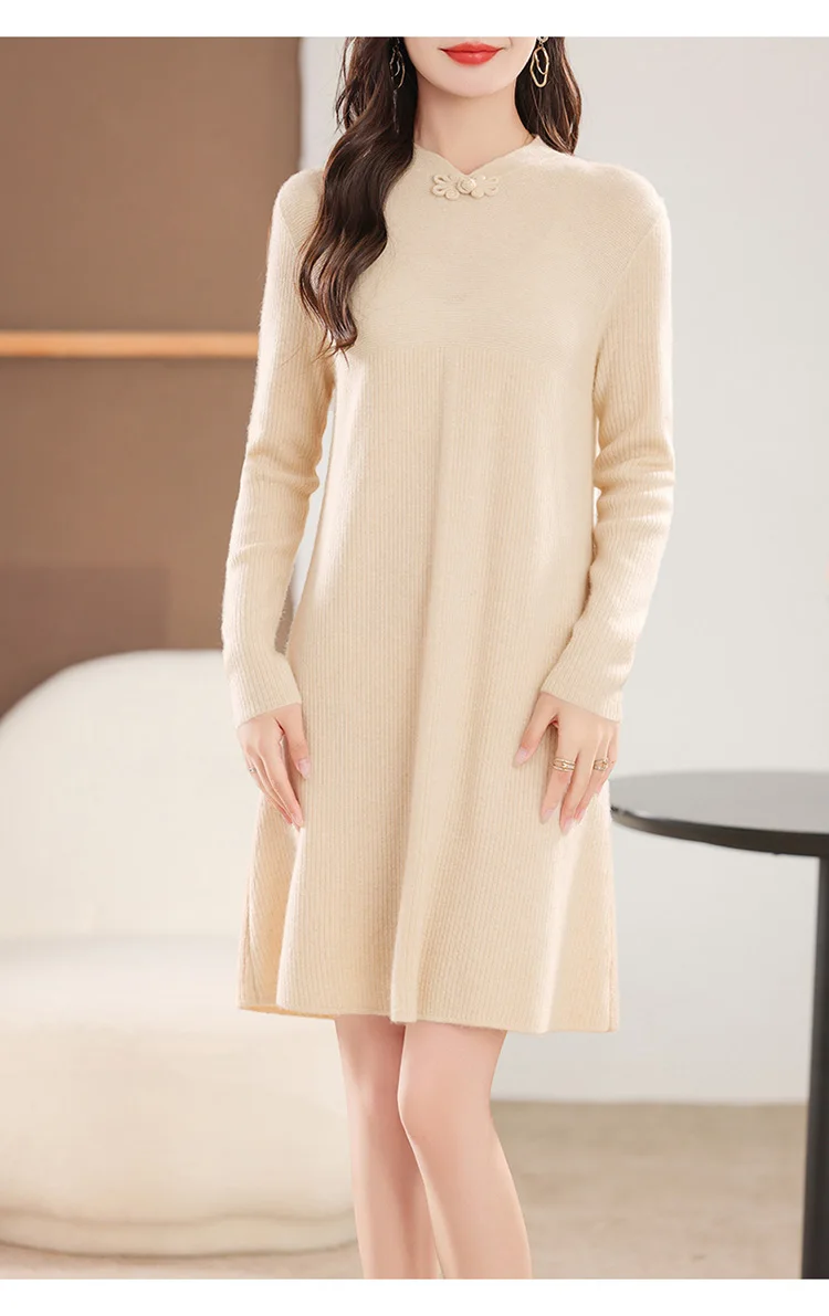 فستان نسائي طويل محبوك ، صوف ميرينو ، فستان تنحيف ، الأكثر مبيعًا في الشتاء والخريف ، جديد فستان نسائي طويل محبوك ، صوف ميرينو ، فستان تنحيف ، الأكثر مبيعًا في الشتاء والخريف ، جديد