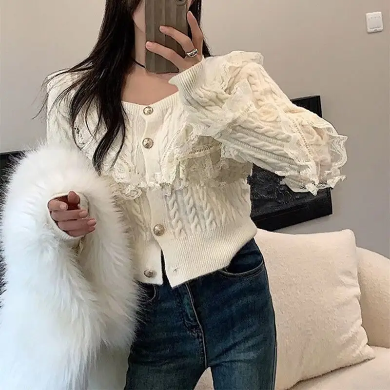DAYIFUN-Square Neck Knitted Cardigan for Women Lace Splice Ruffles Sweaters Design Sense Button Knit Coats Winter Clothes Autumn
DAYIFUN-Square Neck Knitted Cardigan for Women Lace Splice Ruffles Sweaters Design Sense Button Knit Coats Winter Clothes Autumn