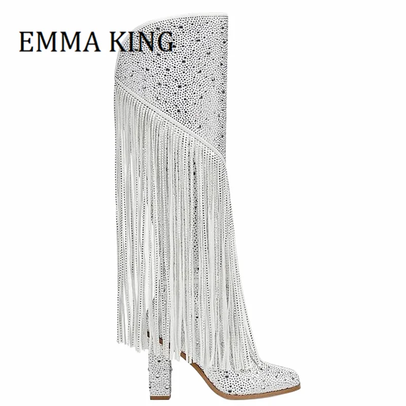 Women Crystal-embellished Knee High Booties Ladies Pointed Toe Rhinestone Western Fringe Boots Female Catwalk Botines De Mujer
Women Crystal-embellished Knee High Booties Ladies Pointed Toe Rhinestone Western Fringe Boots Female Catwalk Botines De Mujer