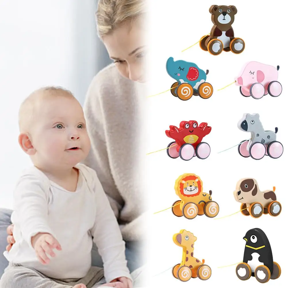 

Children Fun Pulling Toys Cute Cartoon Dog Bear Lion 4 Wheels Baby Learn To Crawl and Pull Toy Early Education Toys for Chi O5T1