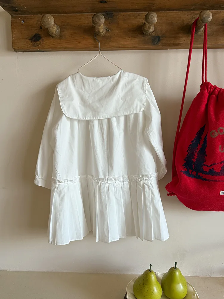 2025 Autumn New Girls Preppy Style Pleated Dress Solid Children Long Sleeve Dress Baby Girl Large Lapel Loose Dress Kids Clothes 30 Sfed639f495084592b45ca48f9f7113e8I
