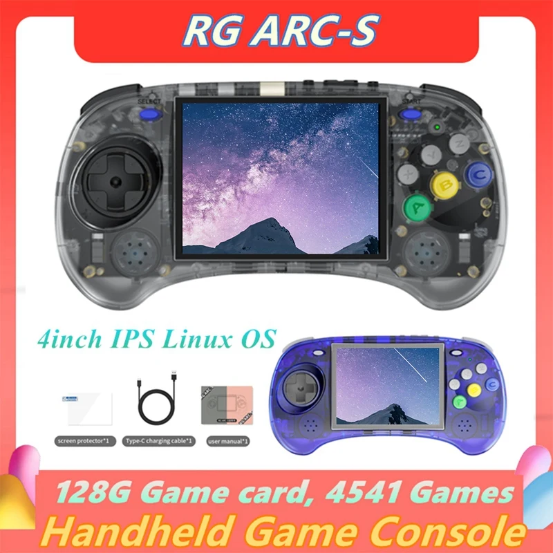 

RG ARC-S Handheld Game Console 128G 4Inch IPS Linux OS Six Button Design Retro Video Players Support Wired Handle