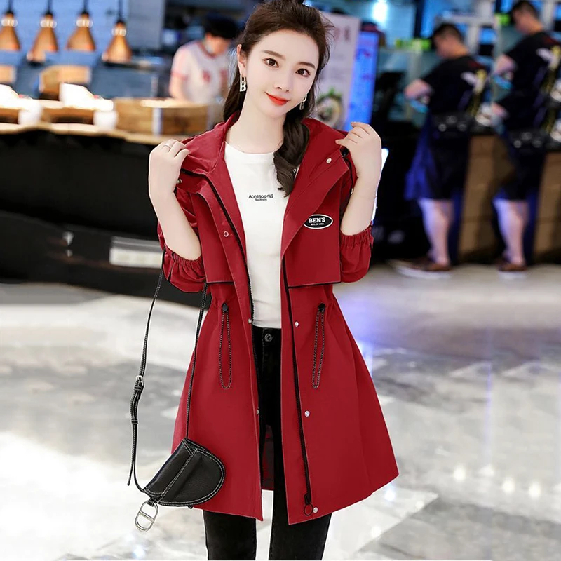 

Trench Coat Women Spring Autumn New High-End Windbreaker Jacket Long Fashion Female Casual Hooded Parka Overcoat With Lining