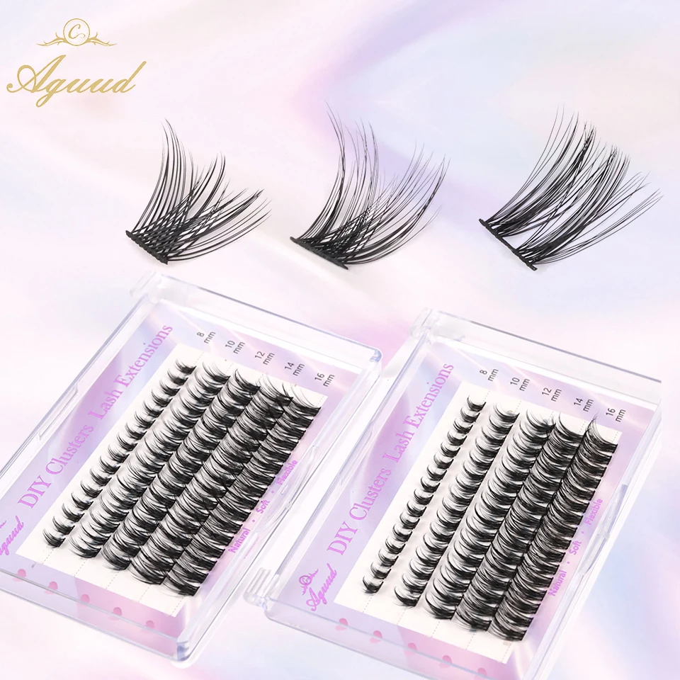 

Aguud DIY Individual Clusters Lash Extensions with 8-16mm MIX Length 3D Fluffy Volume Faux Mink Lashes D Curl Bundles Eyelashes