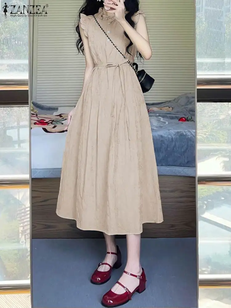 ZANZEA Korean Fashion Solid Midi Dresses Sweety Flare Stitching Women Sundress Vintage Sleeveless Belted Buttons Summer Robes
ZANZEA Korean Fashion Solid Midi Dresses Sweety Flare Stitching Women Sundress Vintage Sleeveless Belted Buttons Summer Robes