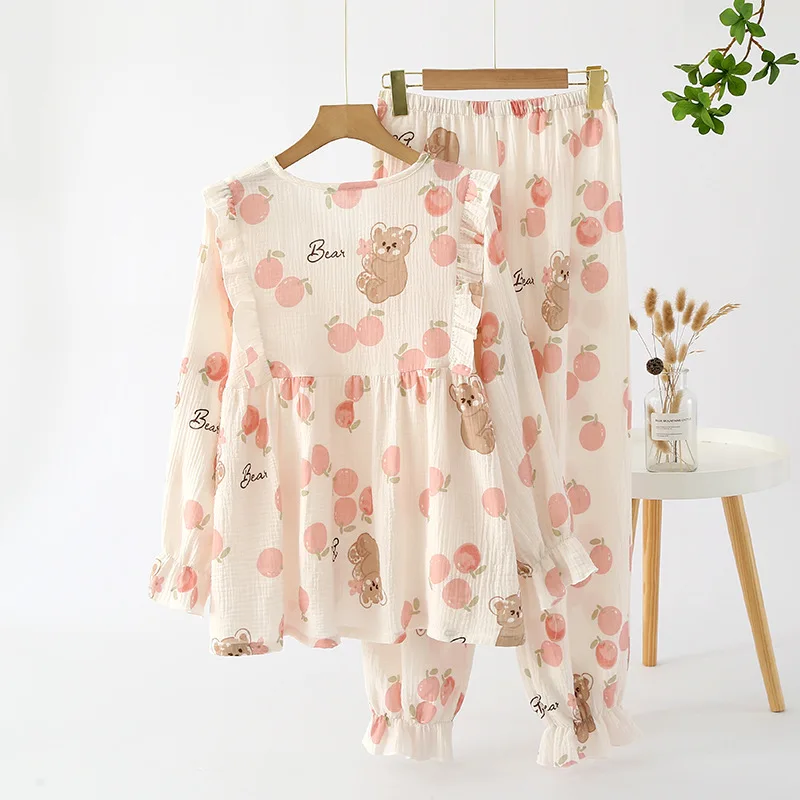 Spring Cotton Yarn Pajamas Cute V-neck Pullover Loose Comfortable Home Clothes Two-piece Suit Long Sleeve Trousers Loungewear
Spring Cotton Yarn Pajamas Cute V-neck Pullover Loose Comfortable Home Clothes Two-piece Suit Long Sleeve Trousers Loungewear