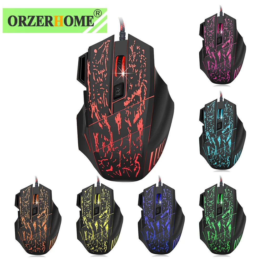 

ORZERHOME 3200 DPI Adjustable Wired Mouse Colorful LED Computer Gaming Optical USB Wired Mice for Laptop PC Gamer Mouse