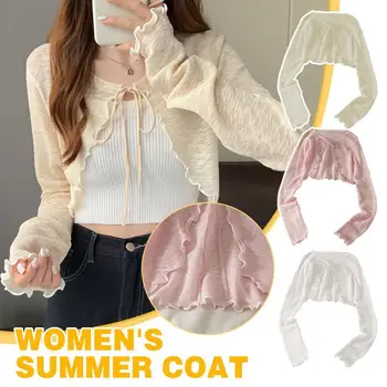 Descubra o Protetor Solar Feminino Xpqbb: Proteção Elegante para o Verão 7 Thin Sunscreen Cardigan Lace-up Knitwear Tops Summer Women Korean Style Lantern Sleeve Short Coat Casual Sun Protected