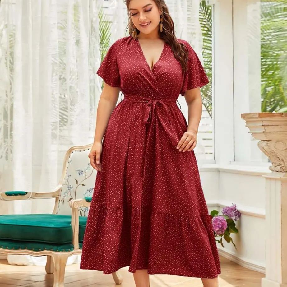 Waist Closed V-Neck Polka Dot Large Size Dress 2023 Summer Fashion Solid Color Women's Lace-Up Temperament Commuting Long Skirt
Waist Closed V-Neck Polka Dot Large Size Dress 2023 Summer Fashion Solid Color Women's Lace-Up Temperament Commuting Long Skirt
