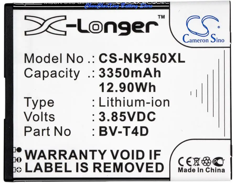 Cameron Sino High Quality 3350mAh Battery BV-T4D for Nokia Cityman, Lumia 950 XL, Lumia 950 XL Dual SIM
Cameron Sino High Quality 3350mAh Battery BV-T4D for Nokia Cityman, Lumia 950 XL, Lumia 950 XL Dual SIM