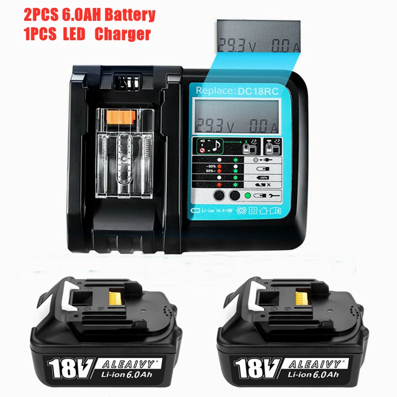 2pcs Latest Upgraded BL1860 Rechargeable Battery with LCD 3A Charger 18V 6000mAh for Makita 18v Battery BL1830 BL1850
2pcs Latest Upgraded BL1860 Rechargeable Battery with LCD 3A Charger 18V 6000mAh for Makita 18v Battery BL1830 BL1850
